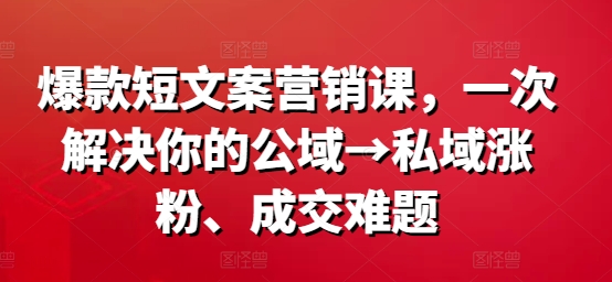 爆款短文案营销课，一次解决你的公域→私域涨粉、成交难题-爱找项目网