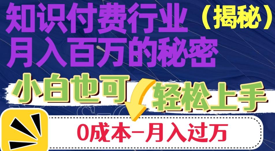 揭秘知识付费行业月入百万的秘密，小白也可轻松上手，月入过万-爱找项目网