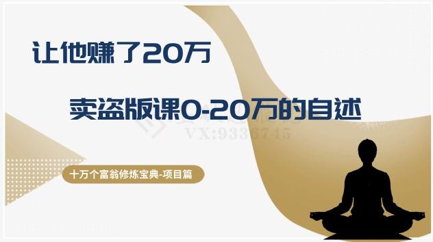十万个富翁修炼宝典之9.让他赚了20万，卖盗版课0-20万的自述-爱找项目网