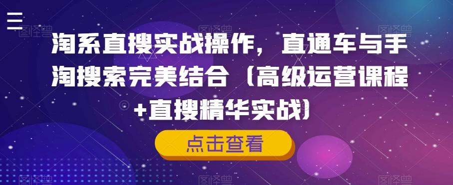 淘系直搜实战操作，直通车与手淘搜索完美结合（高级运营课程+直搜精华实战）-爱找项目网