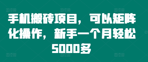 手机搬砖项目，可以矩阵化操作，新手一个月轻松5000多-爱找项目网