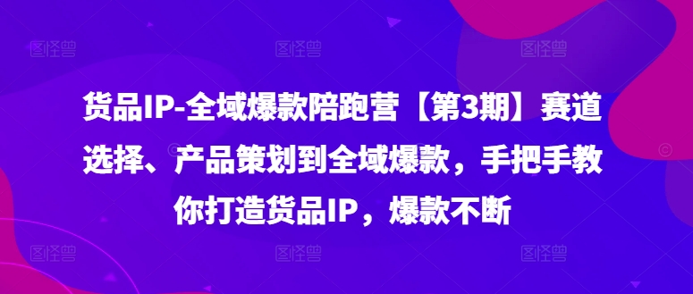 货品IP全域爆款陪跑营【第3期】赛道选择、产品策划到全域爆款，手把手教你打造货品IP，爆款不断-爱找项目网