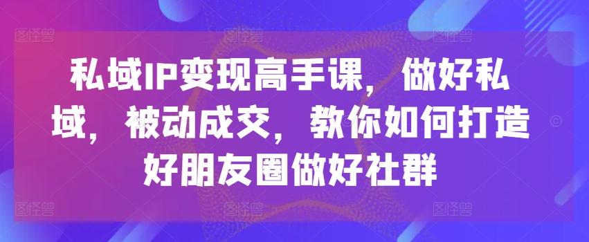 私域IP变现高手课，做好私域，被动成交，教你如何打造好朋友圈做好社群-爱找项目网