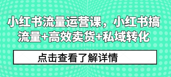 小红书流量运营课，小红书搞流量+高效卖货+私域转化-爱找项目网