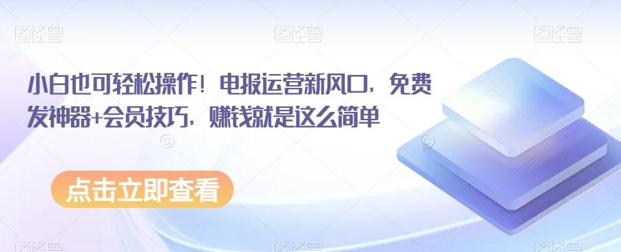 小白也可轻松操作！电报运营新风口，免费发神器+会员技巧，赚钱就是这么简单-爱找项目网