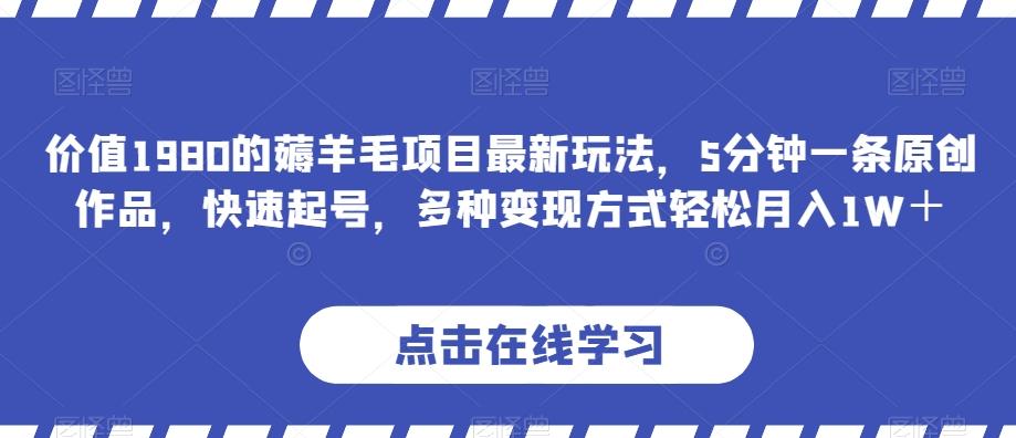 价值1980的薅羊毛项目最新玩法，5分钟一条原创作品，快速起号，多种变现方式轻松月入1W＋【揭秘】-爱找项目网