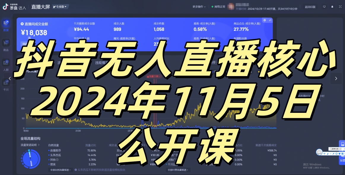 抖音无人直播核心公开课，咸鱼翻身小白可做带有睡后收入月入过万太简单【揭秘】-爱找项目网