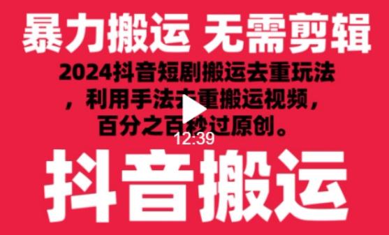 2024最新抖音搬运技术，抖音短剧视频去重，手法搬运，利用工具去重，达到秒过原创的效果【揭秘】-爱找项目网