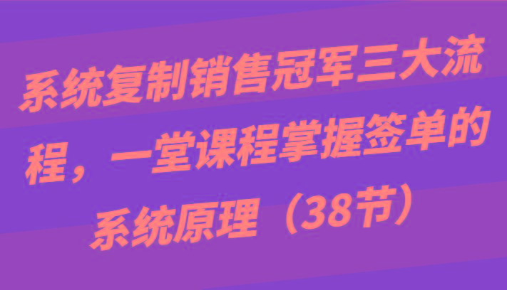 系统复制销售冠军三大流程，一堂课程掌握签单的系统原理(38节)-爱找项目网