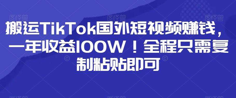 搬运TikTok国外短视频赚钱，一年收益100W！全程只需复制粘贴即可-爱找项目网