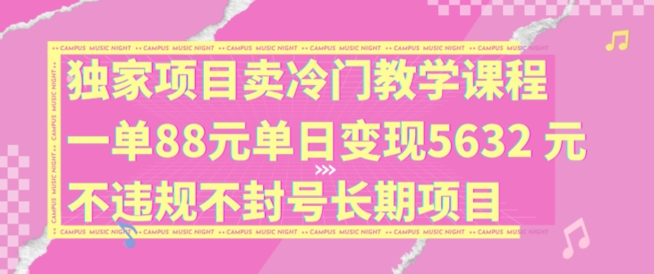 独家项目卖冷门教学课程一单88元单日变现5632元违规不封号长期项目【揭秘】-爱找项目网