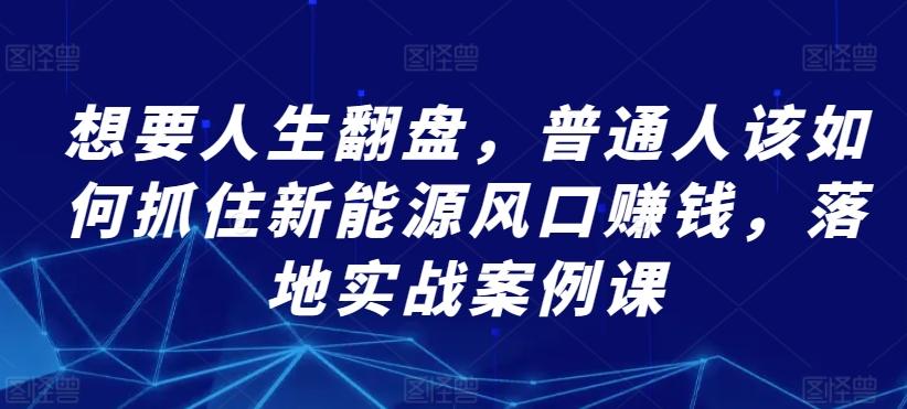 想要人生翻盘，普通人该如何抓住新能源风口赚钱，落地实战案例课-爱找项目网