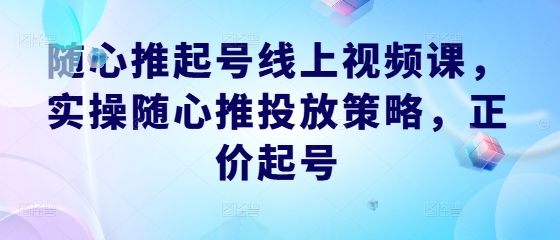 随心推起号线上视频课，实操随心推投放策略，正价起号-爱找项目网
