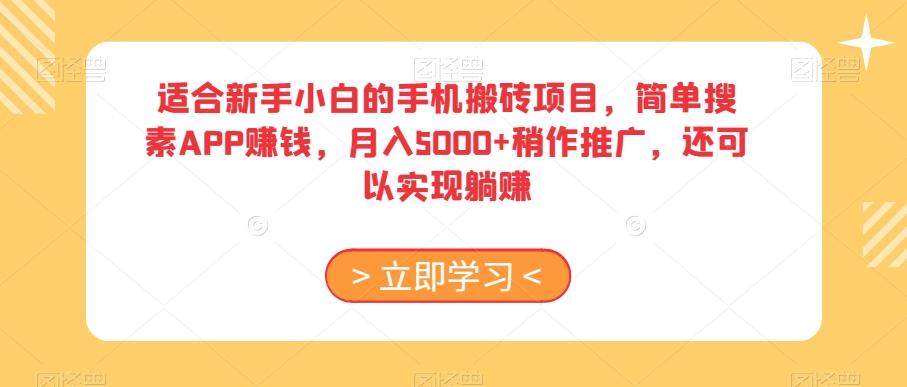 适合新手小白的手机搬砖项目，简单搜素APP赚钱，月入5000+稍作推广，还可以实现躺赚【揭秘】-爱找项目网