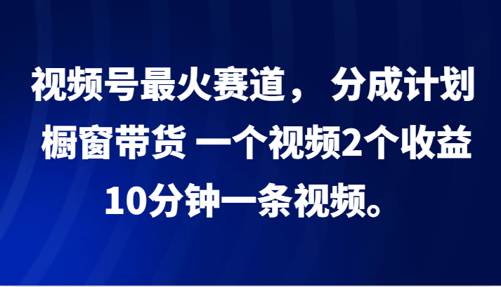 视频号最火赛道， 分成计划， 橱窗带货，一个视频2个收益，10分钟一条视频。-爱找项目网