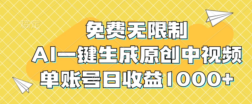 免费无限制，AI一键生成原创中视频，单账号日收益1000+-爱找项目网