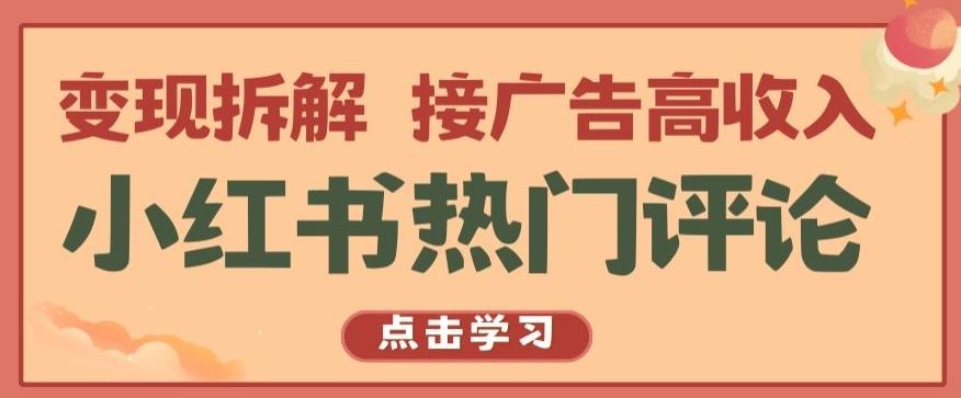 小红书热门评论，变现拆解，接广告高收入【揭秘 】-爱找项目网