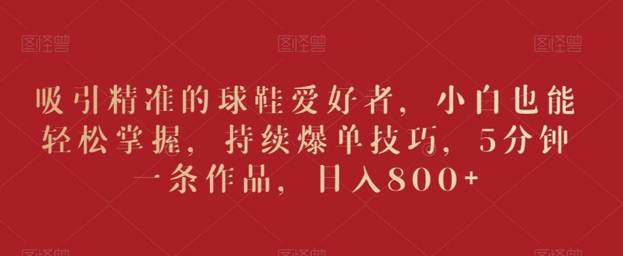 吸引精准的球鞋爱好者，小白也能轻松掌握，持续爆单技巧，5分钟一条作品，日入800+【揭秘】-爱找项目网