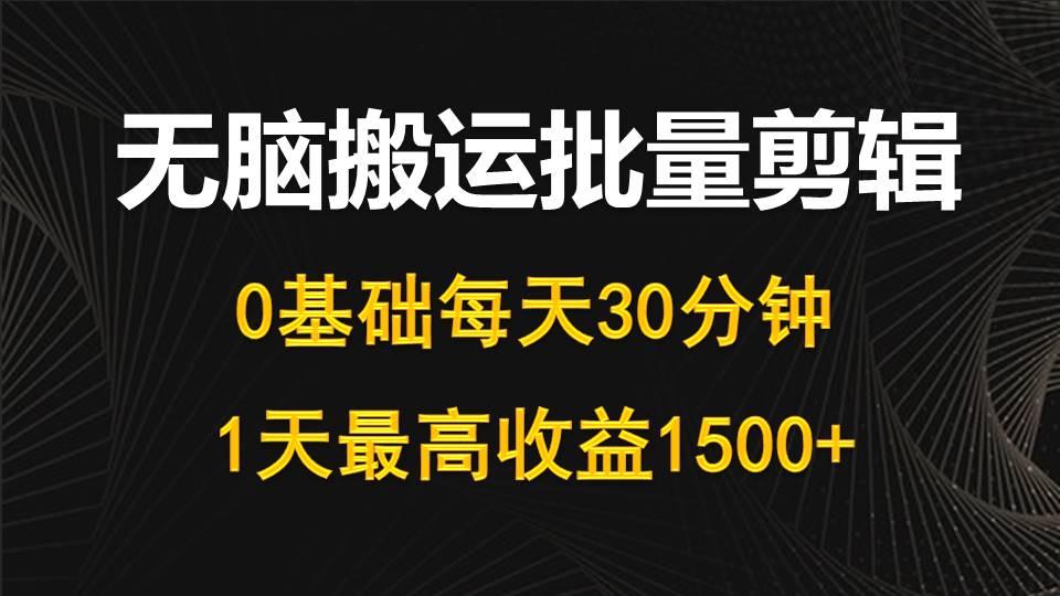 (10008期)每天30分钟，0基础无脑搬运批量剪辑，1天最高收益1500+-爱找项目网