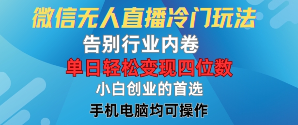 微信无人直播冷门玩法，告别行业内卷，单日轻松变现四位数，小白的创业首选【揭秘】-爱找项目网
