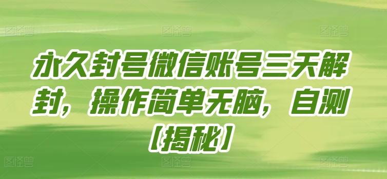 永久封号微信账号三天解封，操作简单无脑，自测【揭秘】-爱找项目网