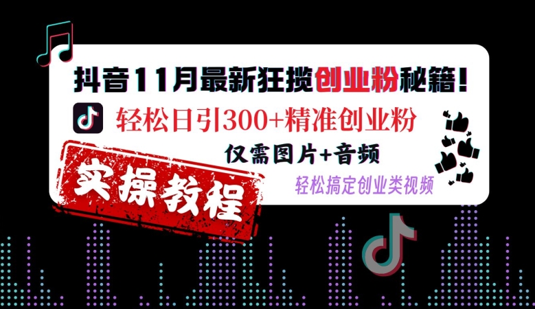 抖音11月最新狂揽创业粉秘籍，轻松日引300+精准创业粉，仅需图片+音频，轻松搞定创业类视频-爱找项目网
