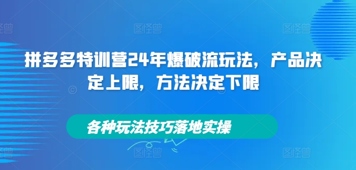 拼多多特训营24年爆破流玩法，产品决定上限，方法决定下限，各种玩法技巧落地实操-爱找项目网