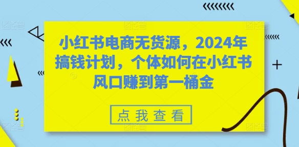 小红书电商无货源，2024年搞钱计划，个体如何在小红书风口赚到第一桶金-爱找项目网