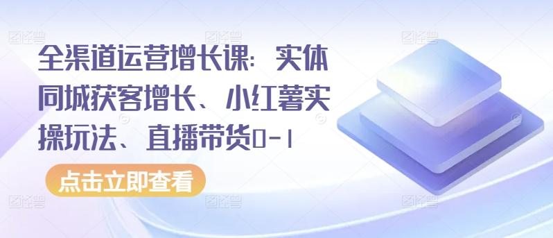 全渠道运营增长课：实体同城获客增长、小红薯实操玩法、直播带货0-1-爱找项目网