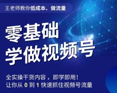 王老师教你低成本、做流量，零基础学做视频号，0-1快速抓住视频号流量-爱找项目网
