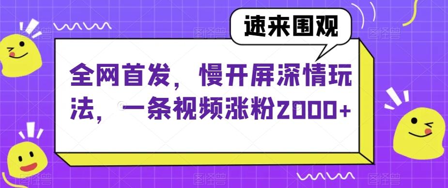 全网首发，慢开屏深情玩法，一条视频涨粉2000+【揭秘】-爱找项目网