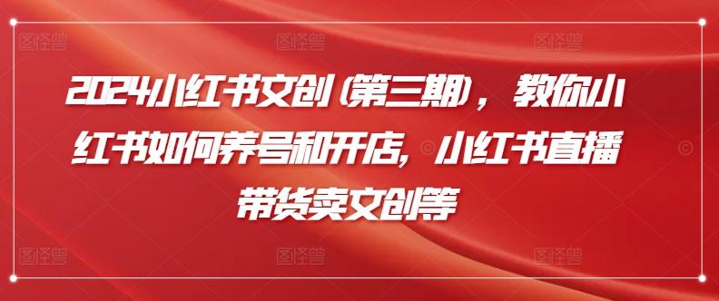 2024小红书文创(第三期)，教你小红书如何养号和开店，小红书直播带货卖文创等-爱找项目网