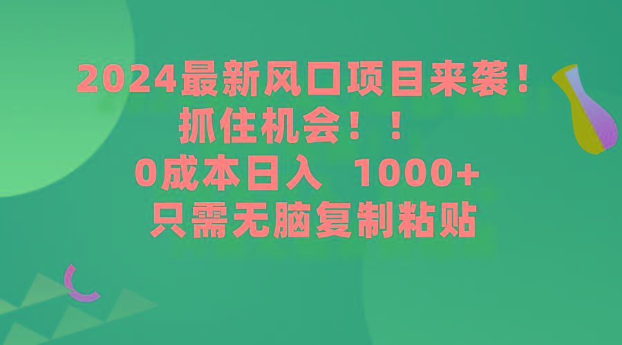 (9899期)2024最新风口项目来袭，抓住机会，0成本一部手机日入1000+，只需无脑复…-爱找项目网