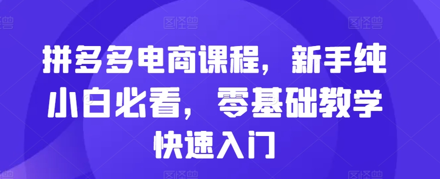 拼多多电商课程，新手纯小白必看，零基础教学快速入门-爱找项目网