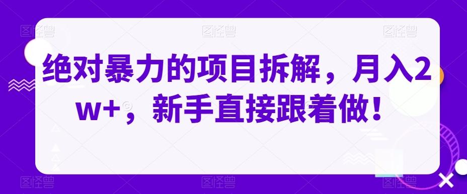 绝对暴力的项目拆解，月入2w+，新手直接跟着做！-爱找项目网