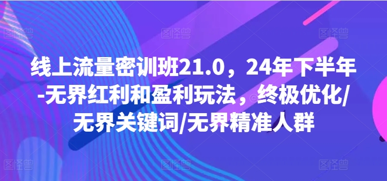 线上流量密训班21.0，24年下半年-无界红利和盈利玩法，终极优化/无界关键词/无界精准人群-爱找项目网