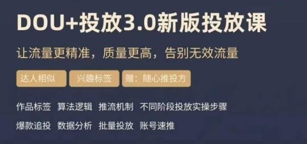 dou+豆荚投放实操课3.0新版，让流量更精准，质量更高，告别无效流量-爱找项目网