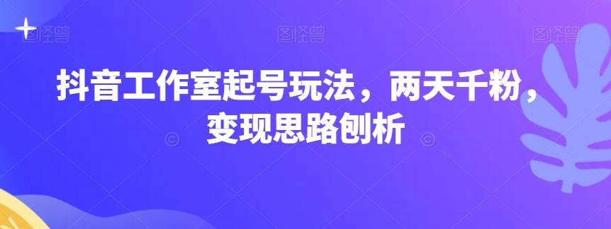 抖音工作室起号玩法，两天千粉，变现思路刨析-爱找项目网