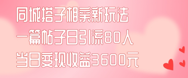同城搭子相亲新玩法一篇帖子引流80人当日变现3600元(项目教程+实操教程)【揭秘】-爱找项目网