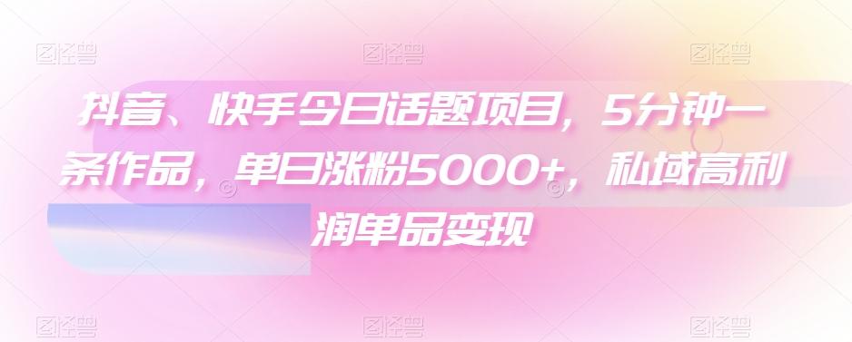 抖音、快手今日话题项目，5分钟一条作品，单日涨粉5000+，私域高利润单品变现-爱找项目网