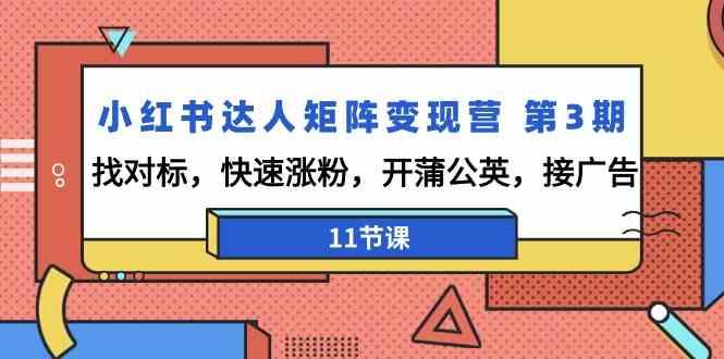 小红书达人矩阵变现营第3期，找对标，快速涨粉，开蒲公英，接广告(11节课)-爱找项目网