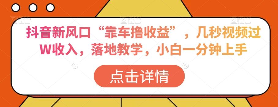 抖音新风口“靠车撸收益”，几秒视频过W收入，落地教学，小白一分钟上手【揭秘】-爱找项目网