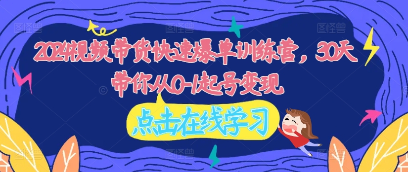 2024视频带货快速爆单训练营，30天带你从0-1起号变现-爱找项目网