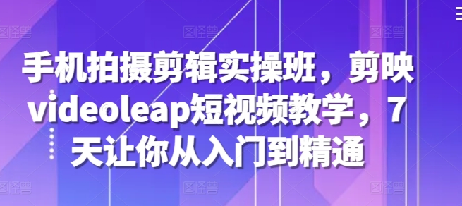 手机拍摄剪辑实操班，剪映videoleap短视频教学，7天让你从入门到精通-爱找项目网