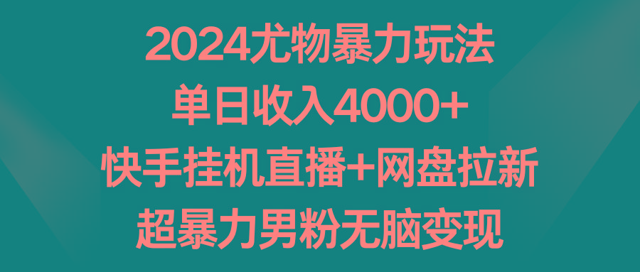 2024尤物暴力玩法 单日收入4000+快手挂机直播+网盘拉新 超暴力男粉无脑变现-爱找项目网