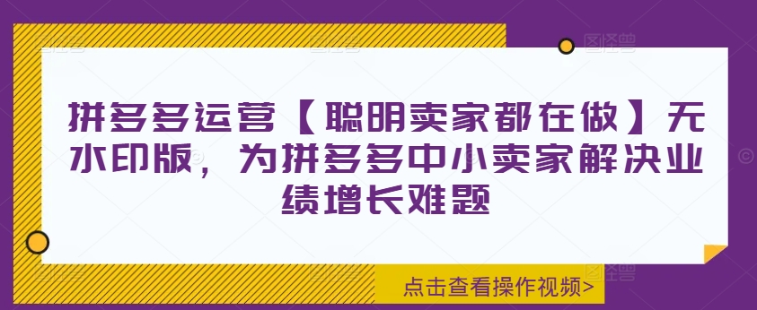 拼多多运营【聪明卖家都在做】无水印版，为拼多多中小卖家解决业绩增长难题-爱找项目网