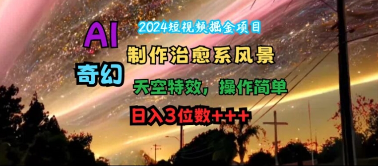 2024短视频掘金项目，AI制作治愈系风景，奇幻天空特效，操作简单，日入3位数【揭秘】-爱找项目网
