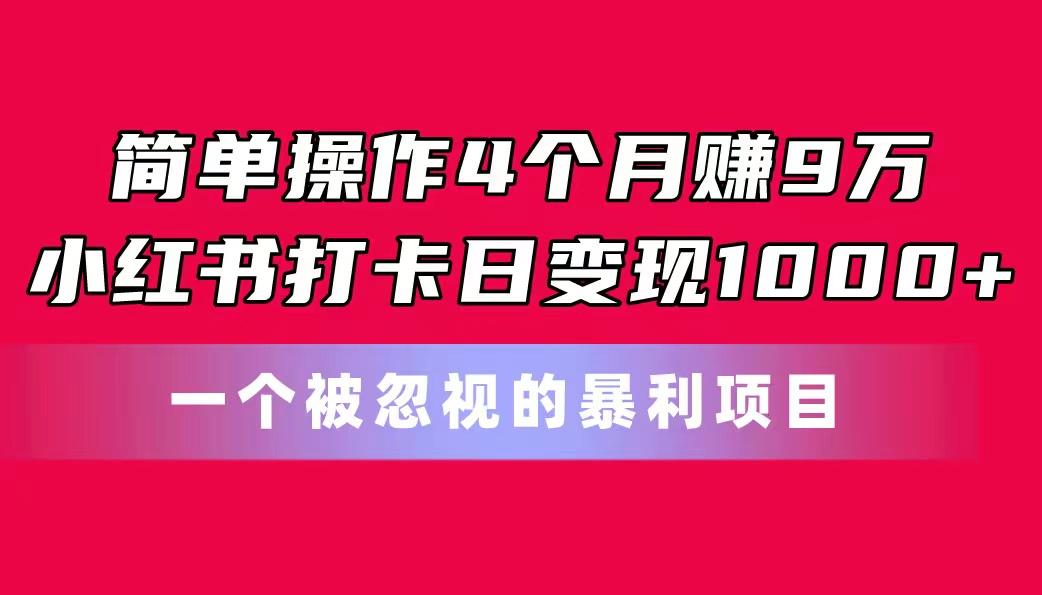 简单操作4个月赚9万！小红书打卡日变现1000+！一个被忽视的暴力项目-爱找项目网