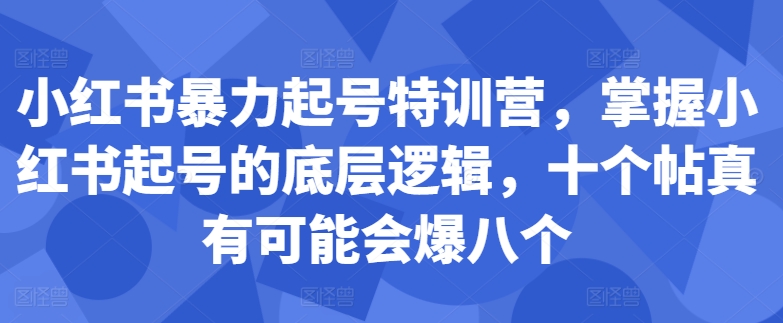 小红书暴力起号特训营，掌握小红书起号的底层逻辑，十个帖真有可能会爆八个-爱找项目网