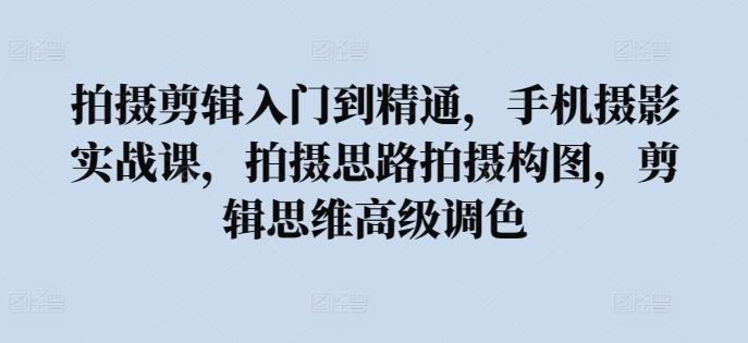 拍摄剪辑入门到精通，​手机摄影实战课，拍摄思路拍摄构图，剪辑思维高级调色-爱找项目网